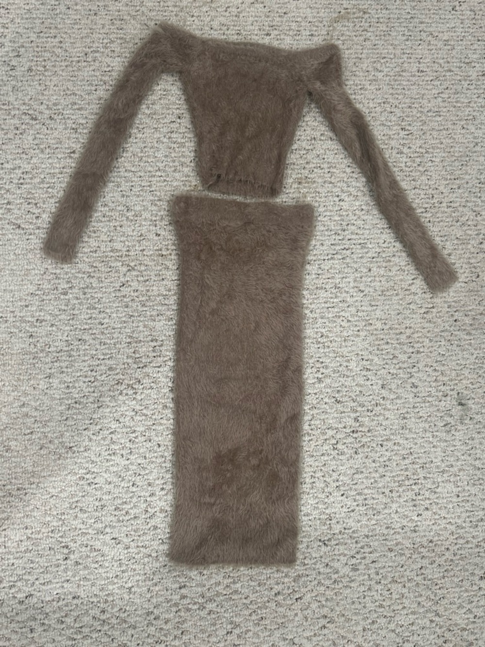 Fashion Nova Taupe Fuzzy Two-Piece Midi Set